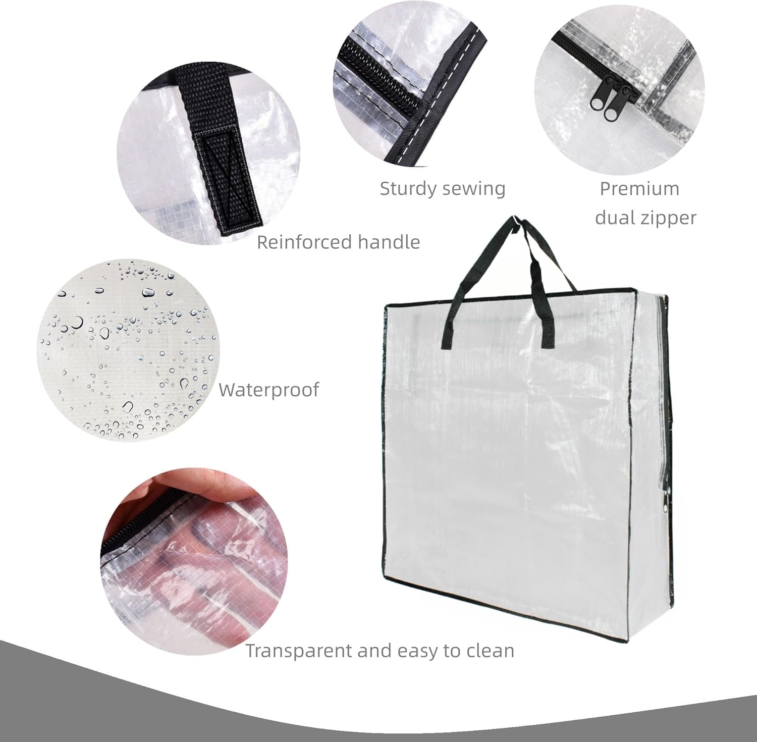 5 Pack Moving Bags. Wreath Storage Bag. Garland Container. Clear Storage Bags with Handles and Zippers Moving Bag for College Carrying. Bedding. Toys Organizer. Under the Bed Storage - Image 3
