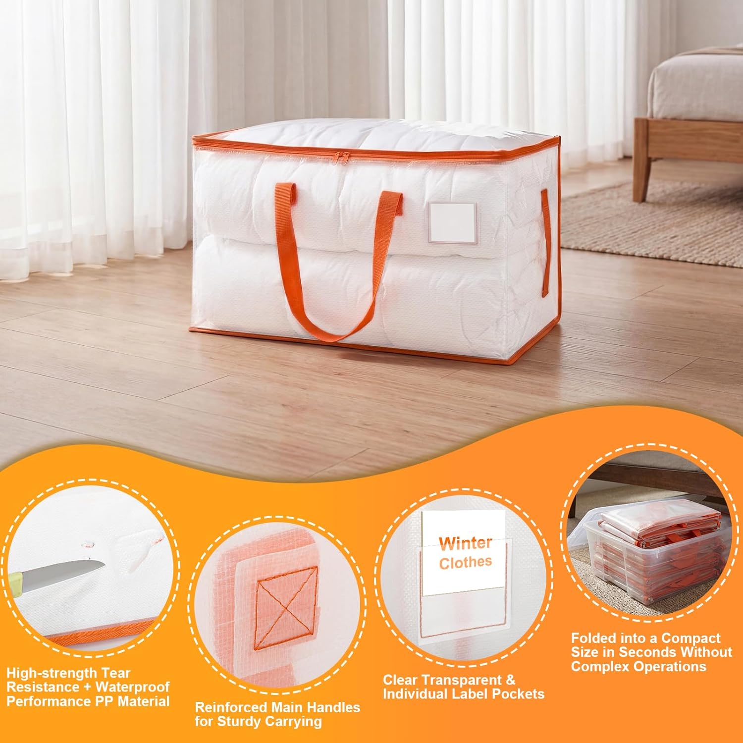 KYODOLED 10-Pack Clear Moving Bags Heavy Duty Extra Large. Storage Totes with Reinforced Handles. Zippers & Label Pocket. Transparent Packing Containers for College Dorm. Clothes. Bedding. Toys - Image 9